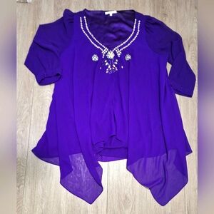 New ELVI Beaded Blouse Glam Tunic 3/4 Sleeves V Neck Womans Size 22